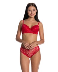 dolgulu kırmızı full dantelli sütyen takımı, -